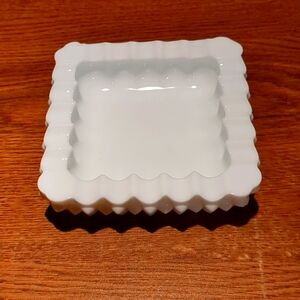 Vintage 1950-1960 Fenton Milk Glass Square Hobnail Ashtray